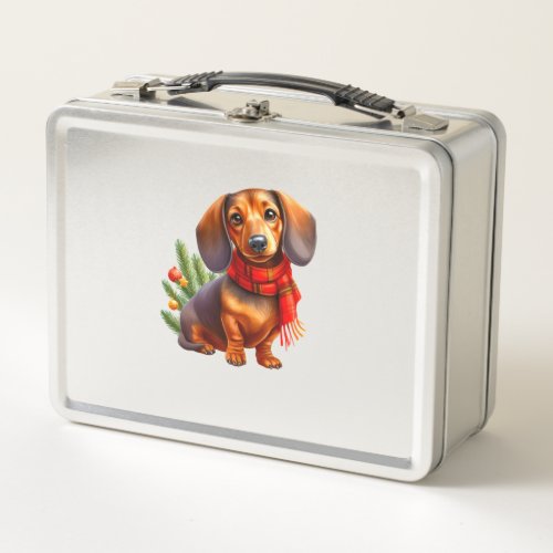 Christmas Dachshund Painting _ Holiday Doxie Metal Lunch Box