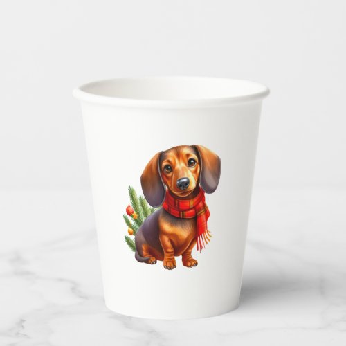 Christmas Dachshund Painting _ Holiday Doxie Paper Cups