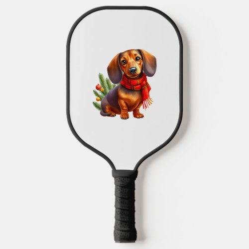 Christmas Dachshund Painting _ Holiday Doxie Pickleball Paddle
