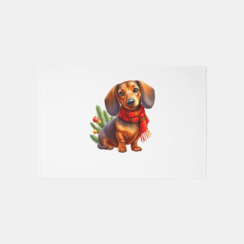 Christmas Dachshund Painting _ Holiday Doxie Rug