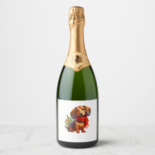 Christmas Dachshund Painting _ Holiday Doxie Sparkling Wine Label