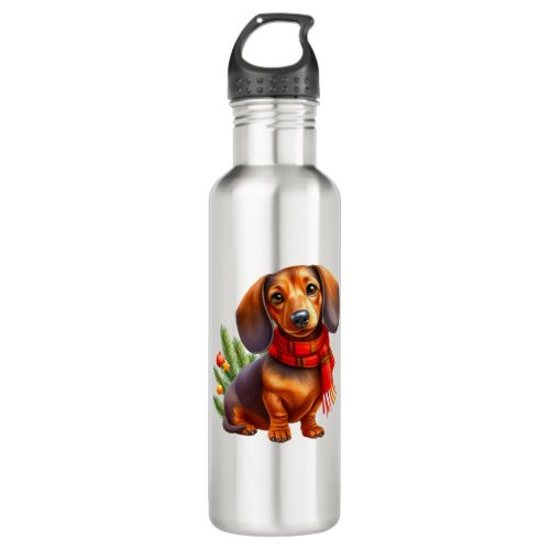 Christmas Dachshund Painting _ Holiday Doxie Stainless Steel Water Bottle