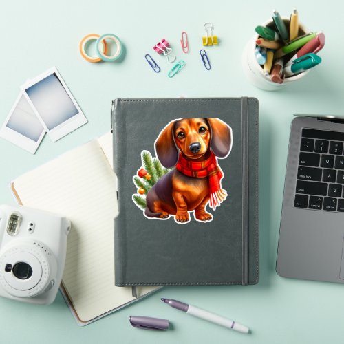 Christmas Dachshund Painting _ Holiday Doxie Sticker