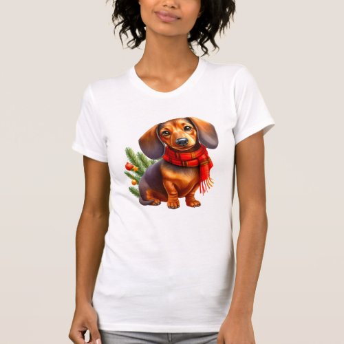 Christmas Dachshund Painting _ Holiday Doxie T_Shirt
