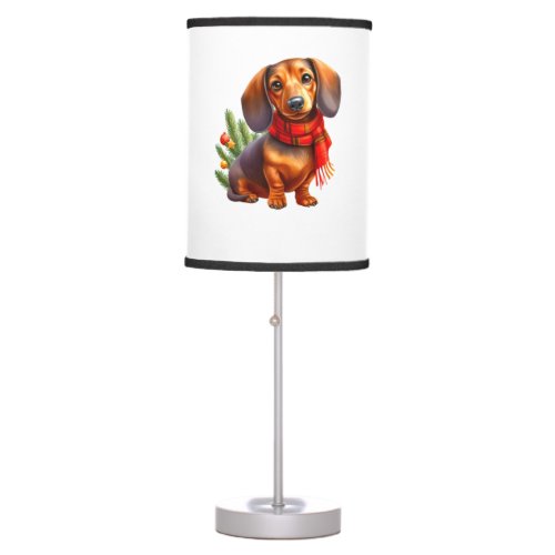 Christmas Dachshund Painting _ Holiday Doxie Table Lamp