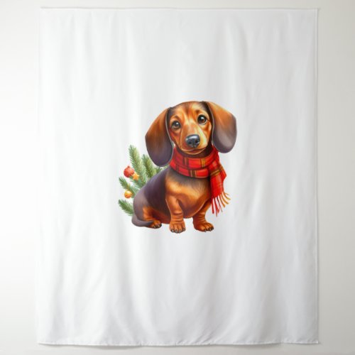 Christmas Dachshund Painting _ Holiday Doxie Tapestry