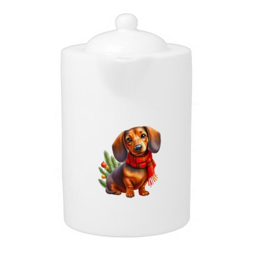 Christmas Dachshund Painting _ Holiday Doxie Teapot