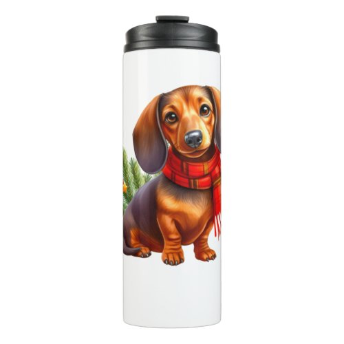 Christmas Dachshund Painting _ Holiday Doxie Thermal Tumbler