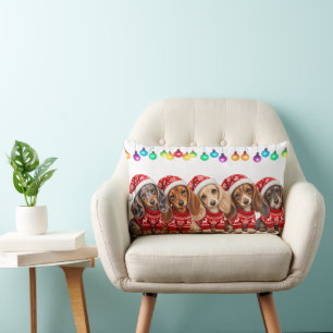 Christmas Dachshund Puppy Lumbar Pillow