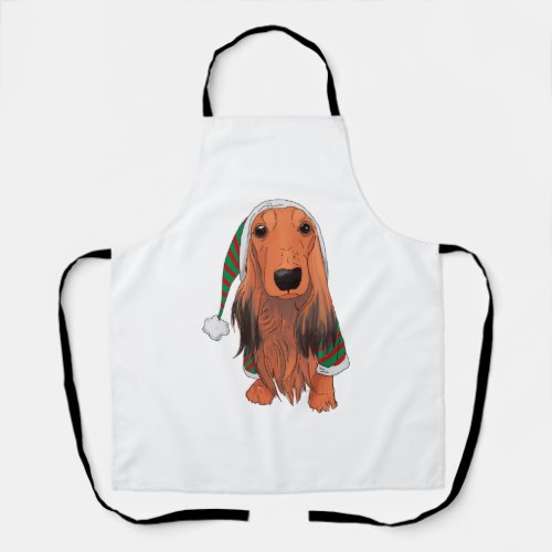Christmas Dachshund_ Red longhaired    Apron