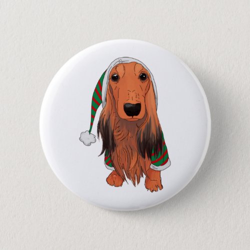 Christmas Dachshund_ Red longhaired    Button