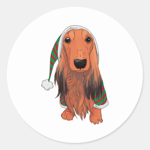 Christmas Dachshund_ Red longhaired    Classic Round Sticker