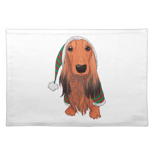 Christmas Dachshund_ Red longhaired    Cloth Placemat