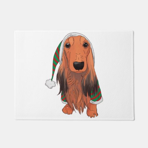 Christmas Dachshund_ Red longhaired    Doormat