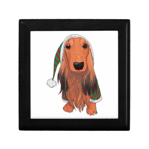 Christmas Dachshund_ Red longhaired    Gift Box