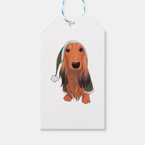 Christmas Dachshund_ Red longhaired    Gift Tags