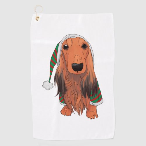 Christmas Dachshund_ Red longhaired    Golf Towel