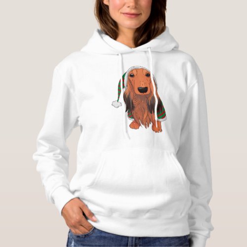Christmas Dachshund_ Red longhaired    Hoodie