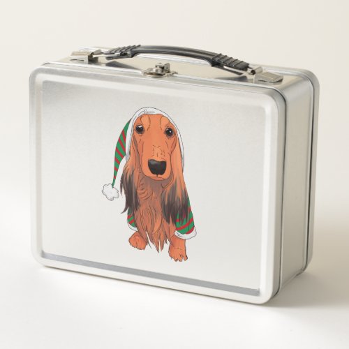 Christmas Dachshund_ Red longhaired    Metal Lunch Box