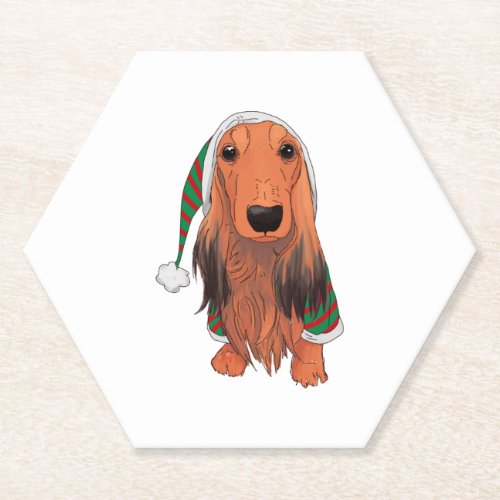 Christmas Dachshund_ Red longhaired    Paper Coaster