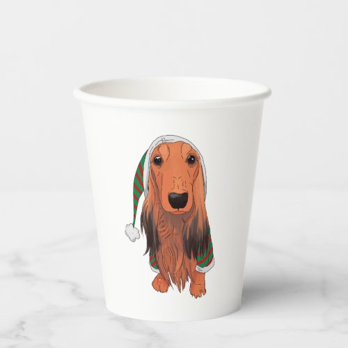 Christmas Dachshund_ Red longhaired    Paper Cups