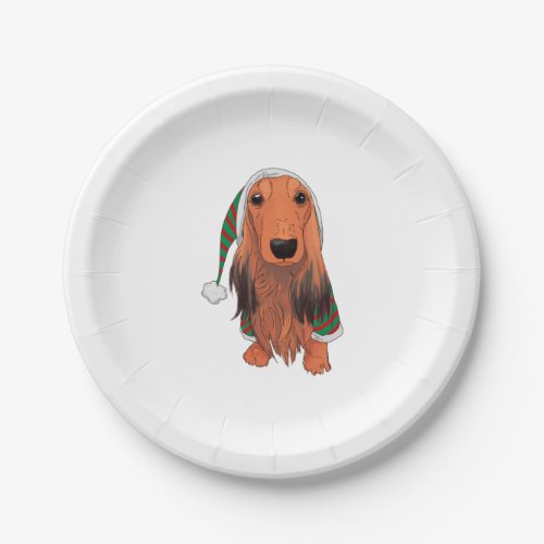 Christmas Dachshund_ Red longhaired    Paper Plates