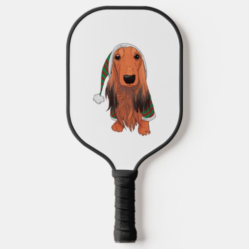 Christmas Dachshund_ Red longhaired    Pickleball Paddle