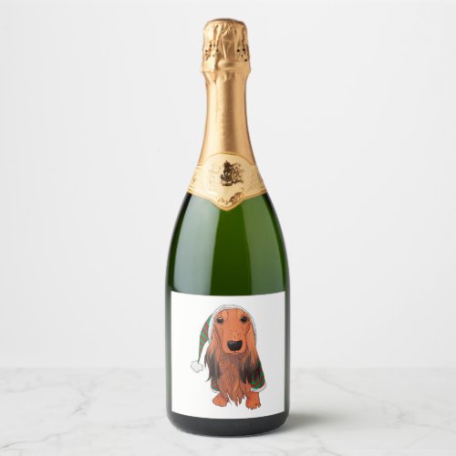 Christmas Dachshund_ Red longhaired    Sparkling Wine Label
