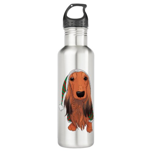 Christmas Dachshund_ Red longhaired    Stainless Steel Water Bottle