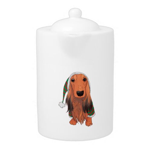 Christmas Dachshund_ Red longhaired    Teapot