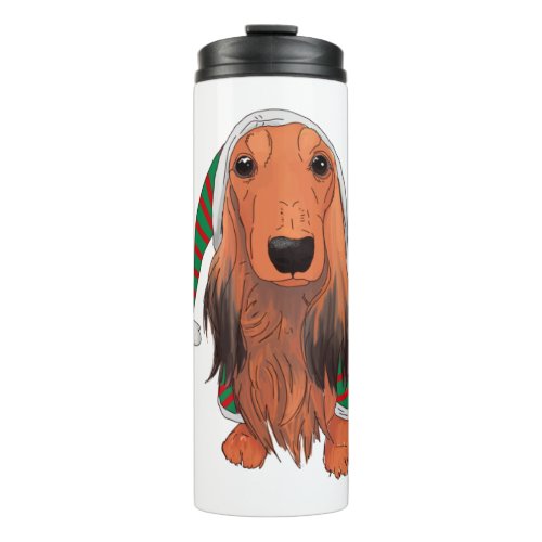 Christmas Dachshund_ Red longhaired    Thermal Tumbler