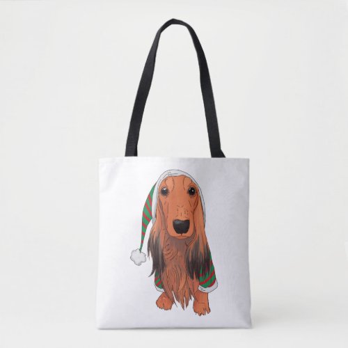 Christmas Dachshund_ Red longhaired    Tote Bag