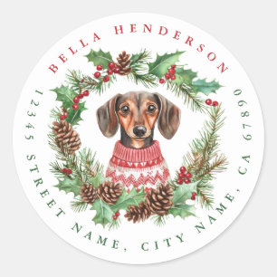Christmas Dachshund Round Stickers