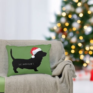 Christmas Dachshund Santa Hat Monogram Accent Pillow