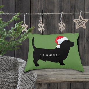 Christmas Dachshund Santa Hat Monogram Accent Pillow