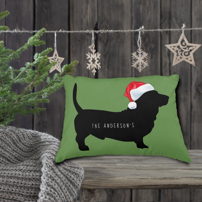 Christmas Dachshund Santa Hat Monogram Accent Pillow (Christmas Dachshund Santa Hat Monogram Accent Pillow)