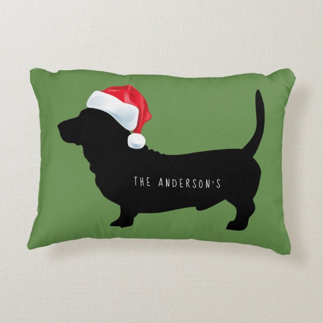 Christmas Dachshund Santa Hat Name Accent Pillow (Back)
