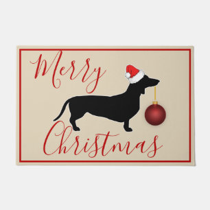 Christmas Dachshund & Santa Hat Ornament Doormat