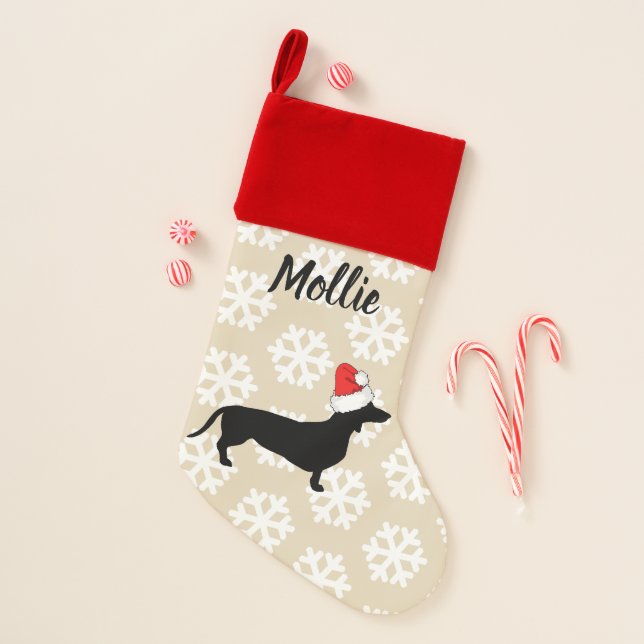 Christmas Dachshund & Santa Hat Pet's Christmas Stocking (Front)