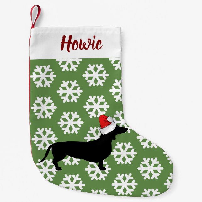 Christmas Dachshund & Santa Hat Pet's Small Christmas Stocking (Front)