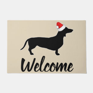 Christmas Dachshund & Santa Hat Welcome Doormat