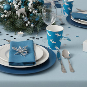 Christmas Dachshund Themed Party Blue & White Paper Cups