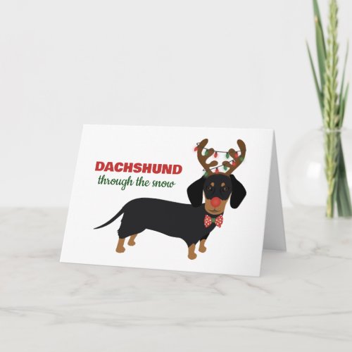 Christmas Dachshund Through Snow Reindeer Dog Card
