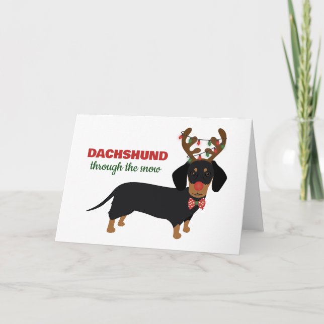 Christmas Dachshund Through Snow Reindeer Dog Card (Front)