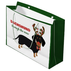 Christmas Dachshund Through Snow Reindeer Dog Large Gift Bag