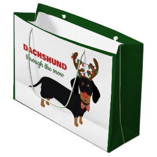 Christmas Dachshund Through Snow Reindeer Dog Large Gift Bag