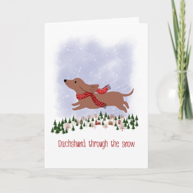 Christmas Dachshund Through the Snow Card (Front)