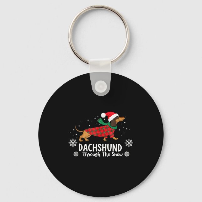 Christmas Dachshund Through The Snow Wiener Dog Sa Keychain (Front)