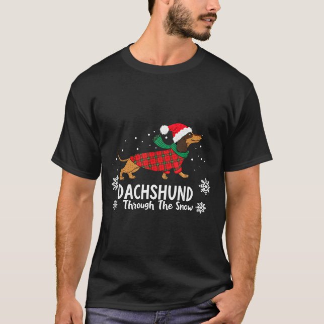 Christmas Dachshund Through The Snow Wiener Dog Sa T-Shirt (Front)