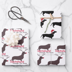 Christmas Dachshund Through The Snow Wrapping Paper Sheets